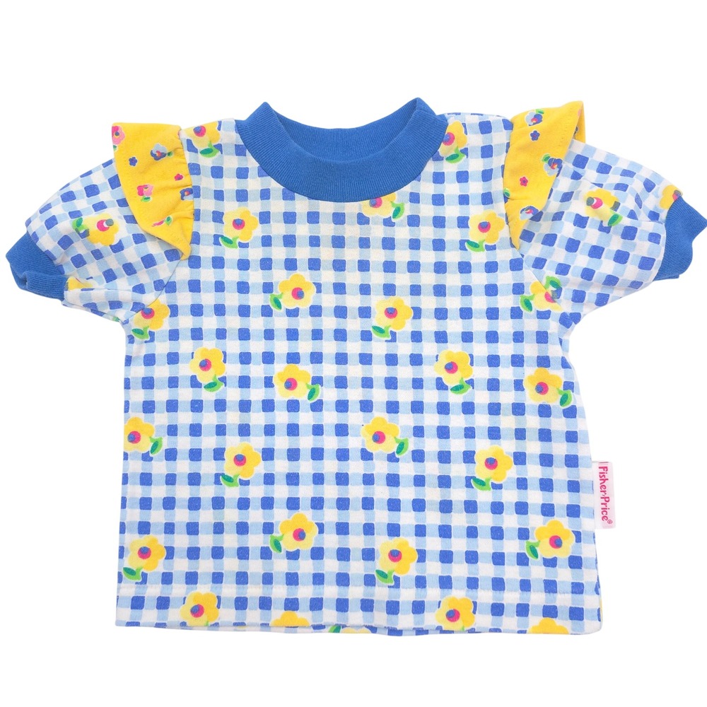 Fisher-Price Girls Gingham Floral Ruffle Top Vintage 80s 90s USA Size 18M